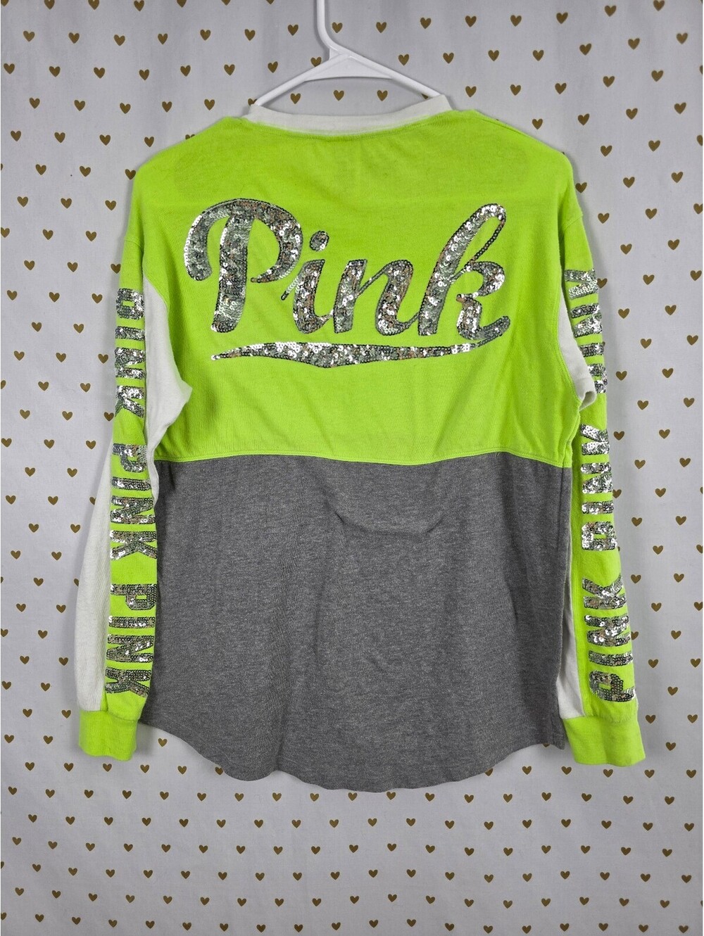 Victorias Secret PINK Neon Bling Sequined Colorblock Long sleeve tee shirt Small